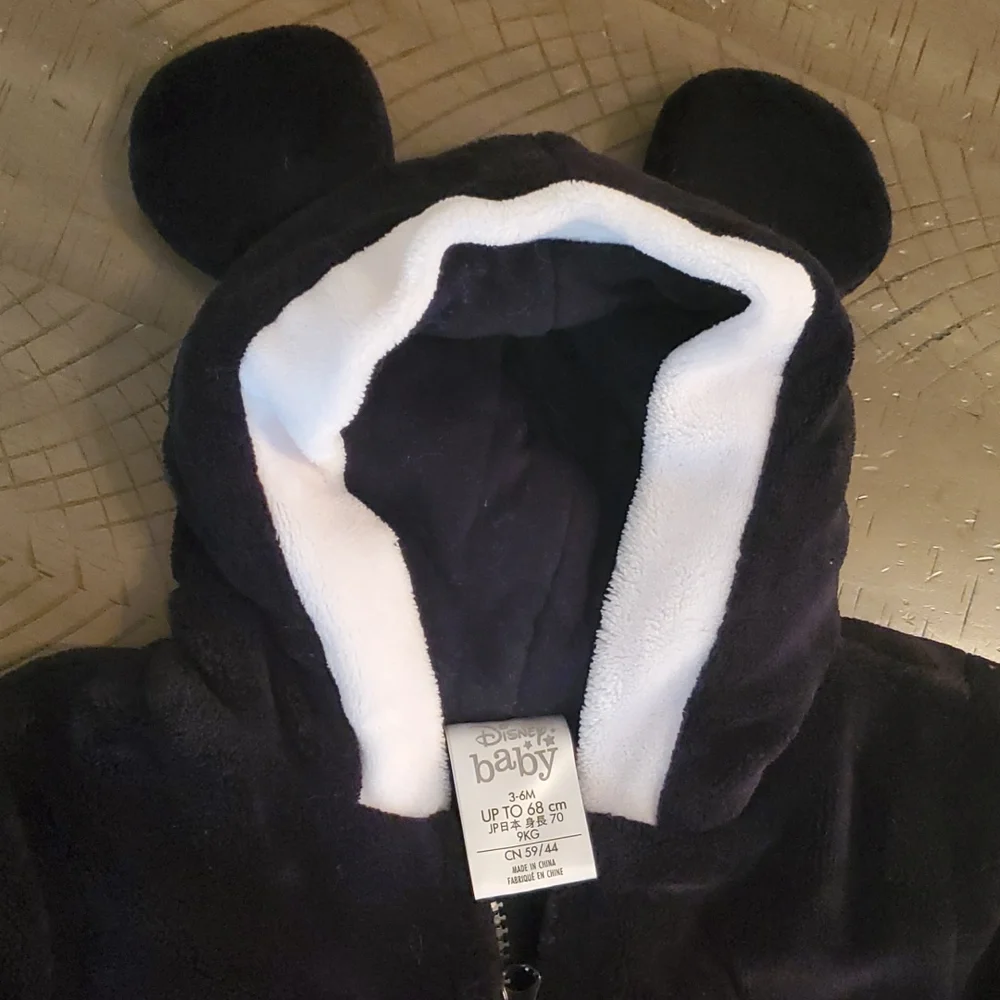 Fleece Mickey Mouse Zip Up Suit 3-6 months - Picture 2 of 7